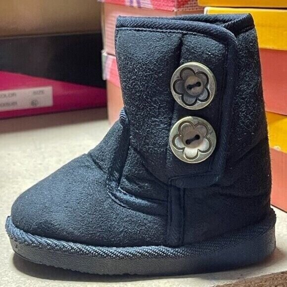 Toddler Girls Fur Slip On Button Snow Ankle Bootie - Picture 1 of 3